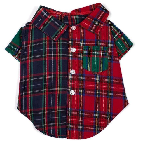 Colorblock Tartan Woven Dog Shirt Small
