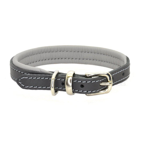 Colours Leather Dog Collar Charcoal/Grey Medium