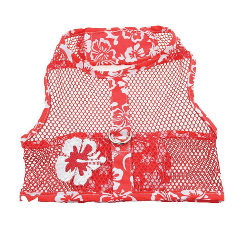 Cool Mesh Dog Harness And Leash Hawaiian Hibiscus Red
