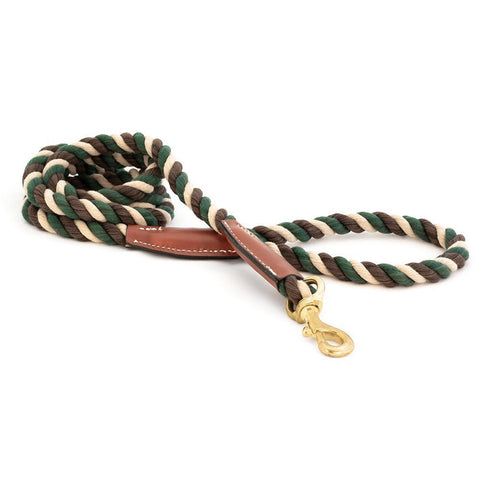 Cotton Rope 1/2" Dog Leash Camo With Leather Accents