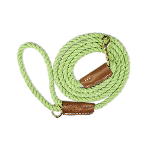 Cotton Rope 3/8" Dog Leash Lime With Leather Accents