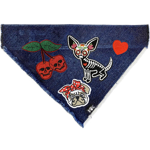 Custom Day Of The Dead Sugar Skull Denim Dog Bandana