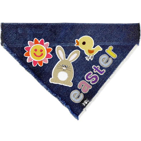 Custom Easter Bunny With Chick Denim Dog Bandana