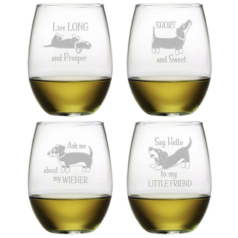 Dachshund Stemless Wine Glasses, Set Of 4