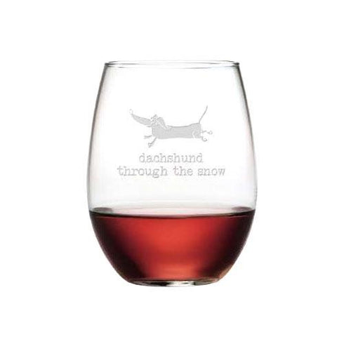 Dachshund Through Stemless Wine Glasses, Set Of 4