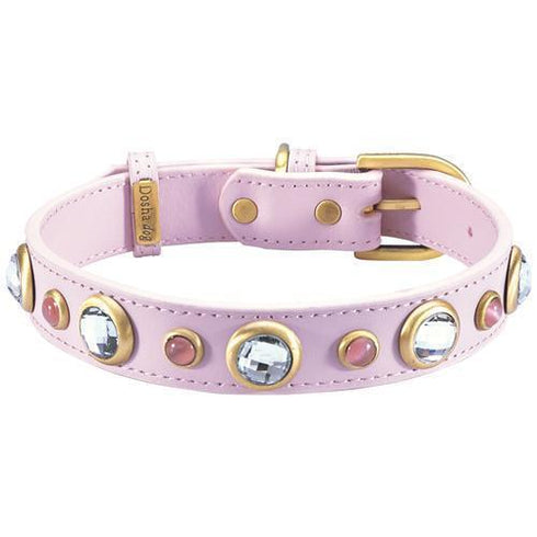 Diamond Faceted Rhinestones And Pink Cat Eye Dog Collar