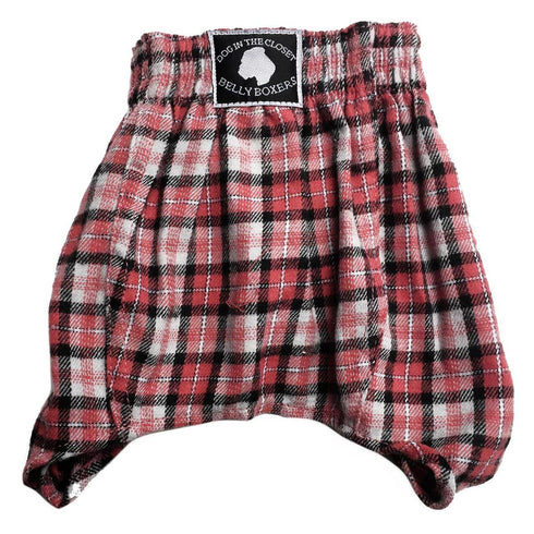 Dog Belly Band Boxers Grey/Red/Black Plaid Flannel