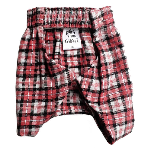 Dog Boxer Shorts Grey/Red/Black Plaid Flannel