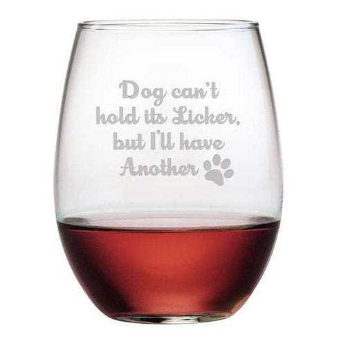 Dog Can't Hold It's Licker Stemless Wine Glasses, Set Of 4