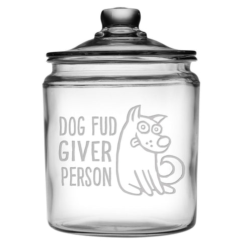 Dog Fud Giver Person Glass Dog Treat Jar