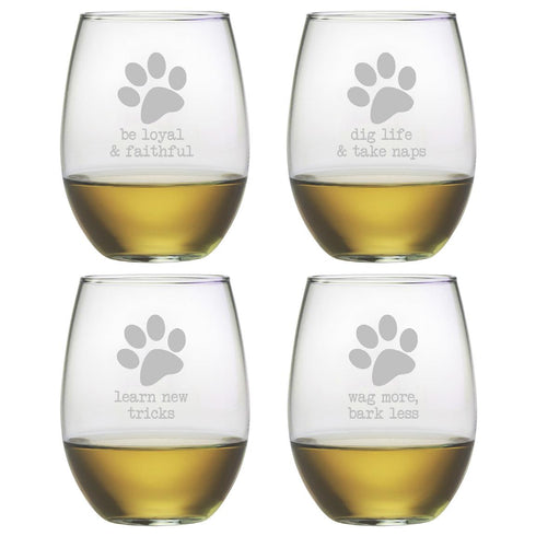 Dog Wisdom Stemless Wine Glasses, Set Of 4