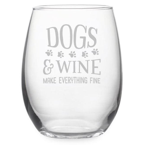 Dogs And Wine Stemless Wine Glasses, Set Of 4
