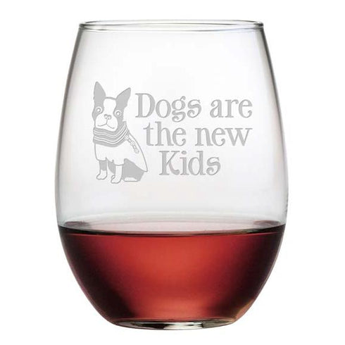 Dogs Are The New Kids Stemless Wine Glasses, Set Of 4