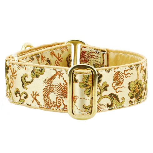 Dragon Silk Brocade Dog Collar Bronze M Martingale 1"