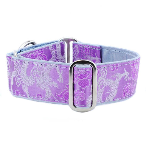 Dragon Silk Brocade Dog Collar Lilac XS Side Release 1"