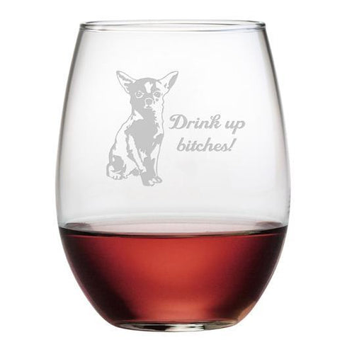 Drink Up Bitches Stemless Wine Glasses, Set Of 4