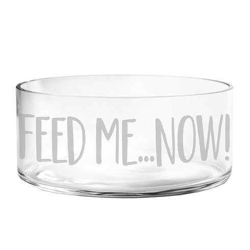 Feed Me Now Glass Dog Bowl