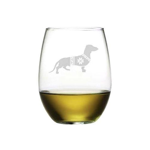 Festive Dachshund Stemless Wine Glasses, Set Of 4