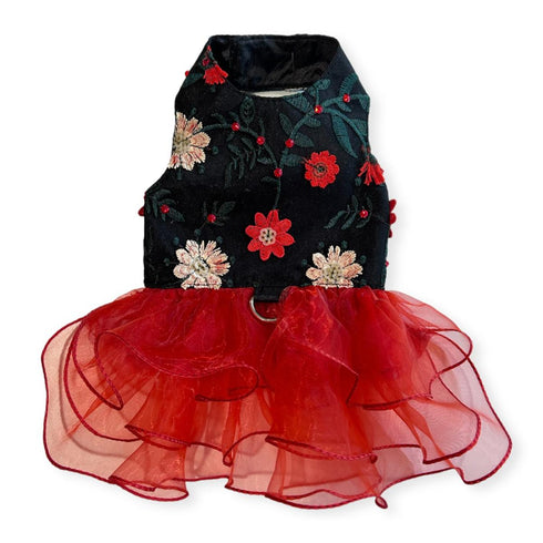 Floral Embroidered Holiday Dog Dress