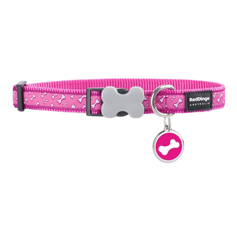 Flying Bones Hot Pink Dog Collar/Tag Set