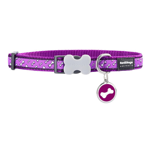 Flying Bones Purple Dog Collar/Tag Set