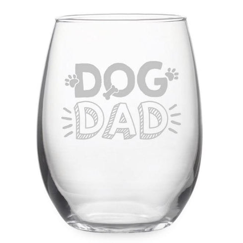 Fun Dog Dad Stemless Wine Glasses, Set Of 4