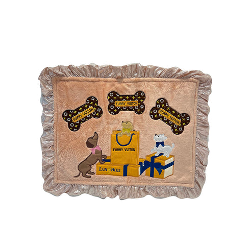 Furry Vuiton Monogram Bone Rose Mat Dog Bed