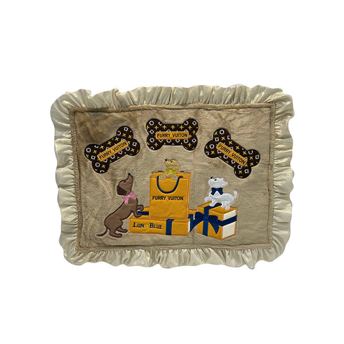 Furry Vuiton Monogram Bone Taupe Mat Dog Bed