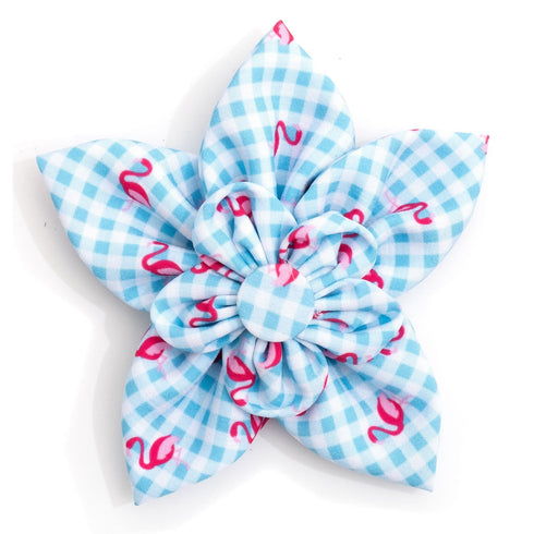 Gingham Flamingos Dog Collar Flower