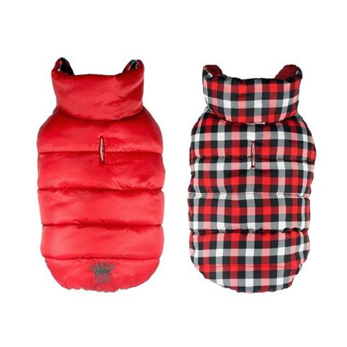 Gingham Reversible Puffer Dog Vest Red Small