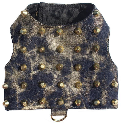 Gold Graffiti Denim Dog Harness Vest