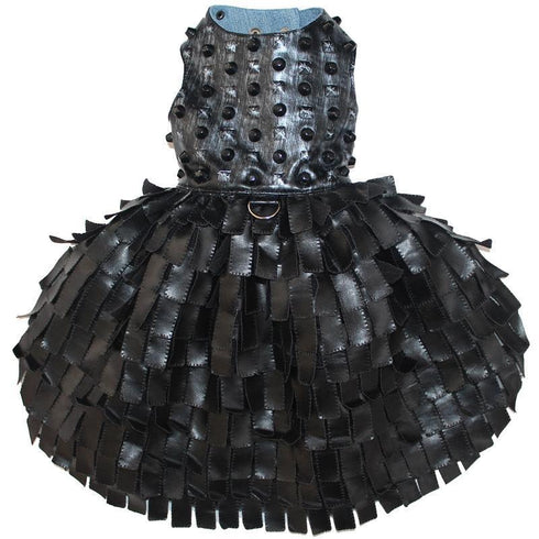 Goth Glam Distressed Studded Faux Leather Dog Dress