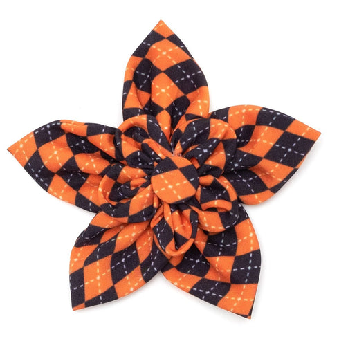 Halloween Argyle Dog Collar Flower