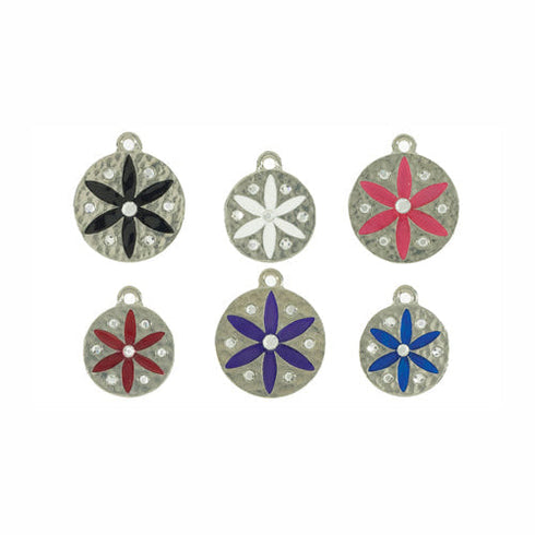 Hammered Crystal Flower Dog ID Tag
