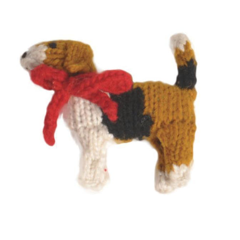 Hand Knit Dog Ornament Beagle