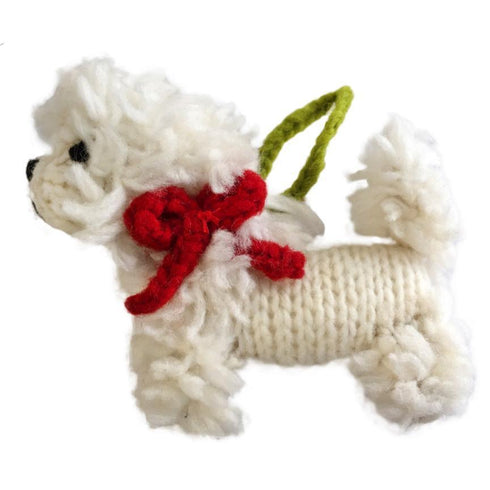 Hand Knit Dog Ornament Bichon Frise