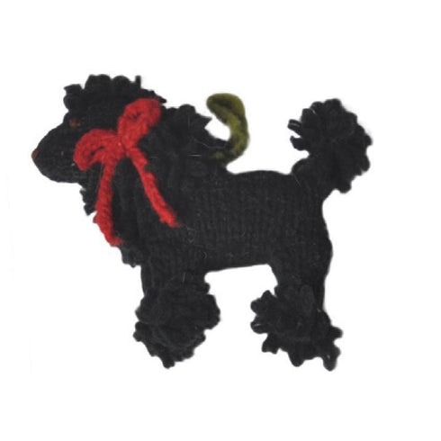Hand Knit Dog Ornament Black Poodle