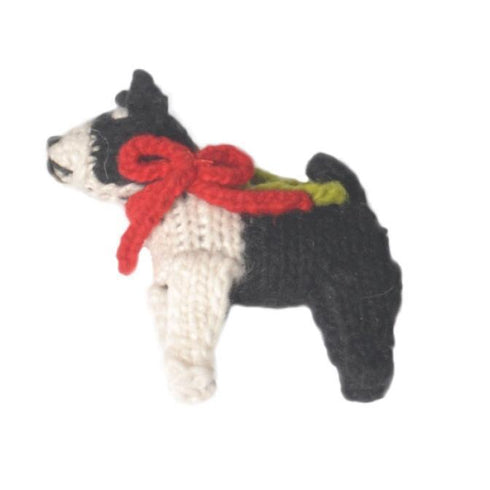 Hand Knit Dog Ornament Boston Terrier
