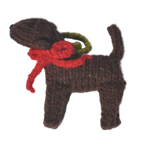 Hand Knit Dog Ornament Chocolate Lab