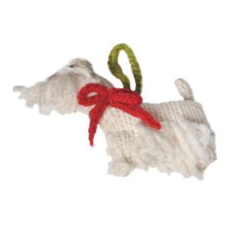 Hand Knit Dog Ornament Westie