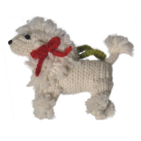 Hand Knit Dog Ornament White Poodle