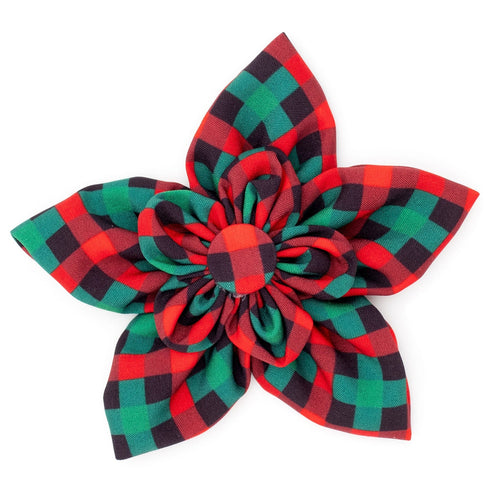 Holiday Check Dog Collar Flower