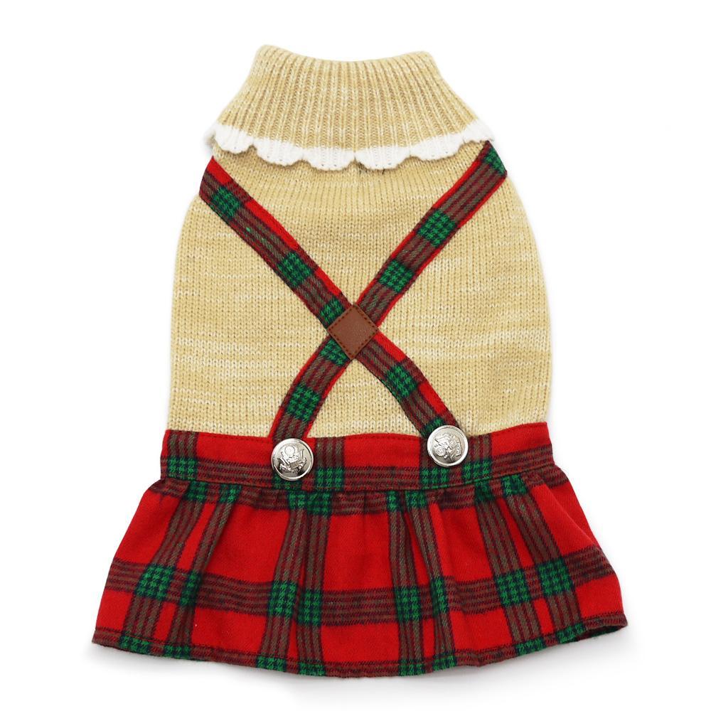 Holiday Plaid Dog Sweater Dress XS Bitch New York