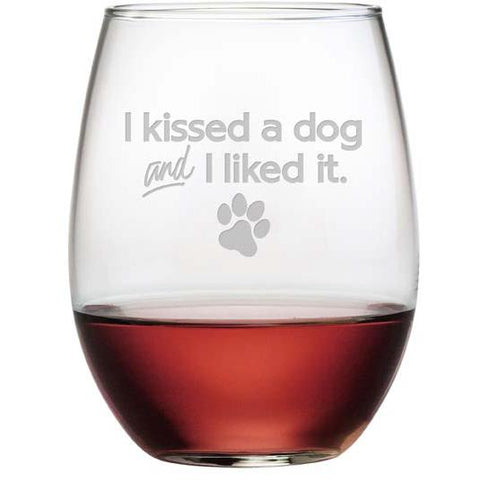 I Kissed A Dog Stemless Wine Glasses, Set Of 4