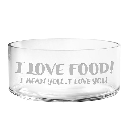 I Love Food Glass Dog Bowl