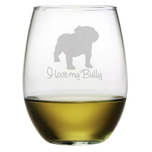 I Love My Bully Stemless Wine Glasses, Set Of 4