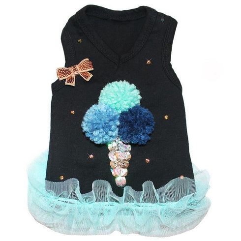 Ice Cream Cone Pom Pom Dog Tank Black