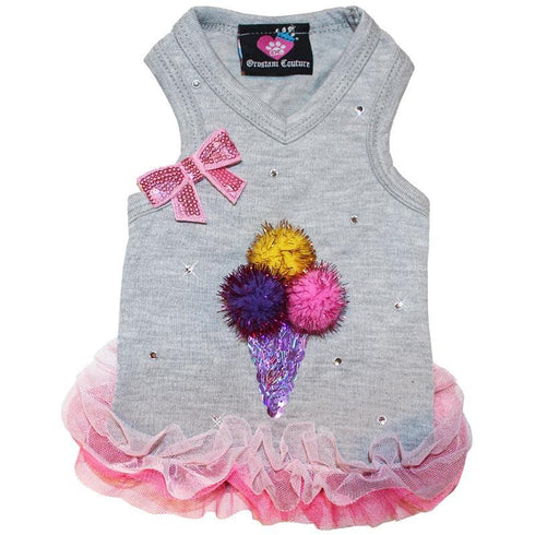 Ice Cream Cone Pom Pom Dog Tank Grey