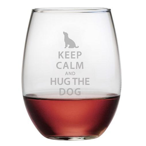 Keep Calm And Hug The Dog Stemless Wine Glasses, Set Of 4