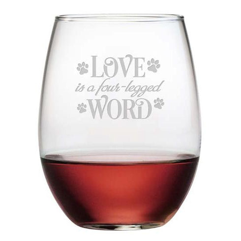 Love Is A Four-Legged Word Stemless Wine Glasses, Set Of 4